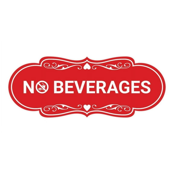 Signs ByLITA Designer No Beverages Wall or Door Sign | Public Warning Signage (Red) - Large