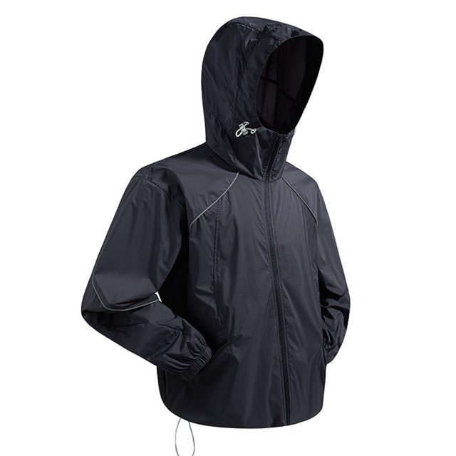 Mens Light Jacket Sun Protection Hoodie Full Zip up with Drawstring Long Sleeve Summer Coat for Fishing Hiking Athletic Running Blue