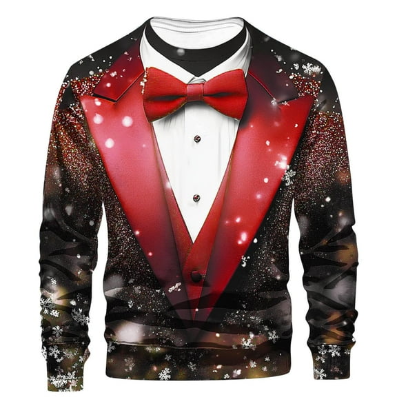 successthop Mens Christmas Sweatshirt Ugly Plus Size Crewneck Long Sleeve Top Pullover Sweater Print Trendy Clothes Red