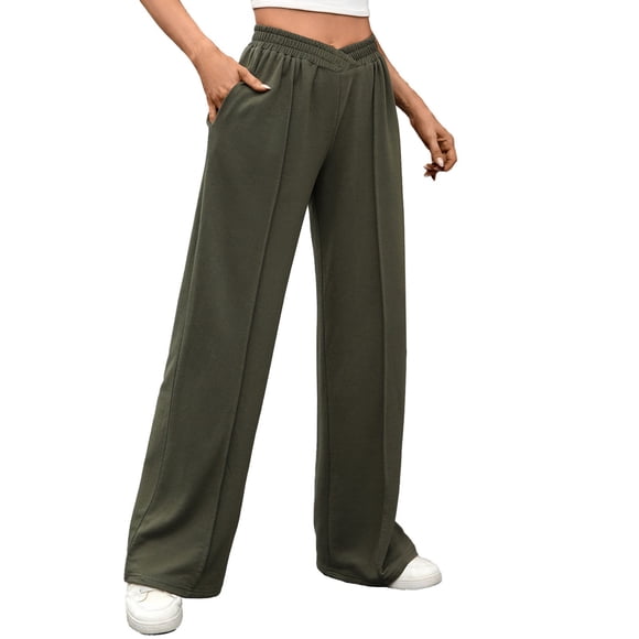 Huaizzzy Pantalon Décontracté pour Femme Taille Élastique Pantalon à Jambe Droite Confortable Couleur Unie Coupe Ample Tenue Quotidienne Tenue de Bureau Décontractée pour Femme Combinaisons Pantalon pour Femme Petite Short pour Femme