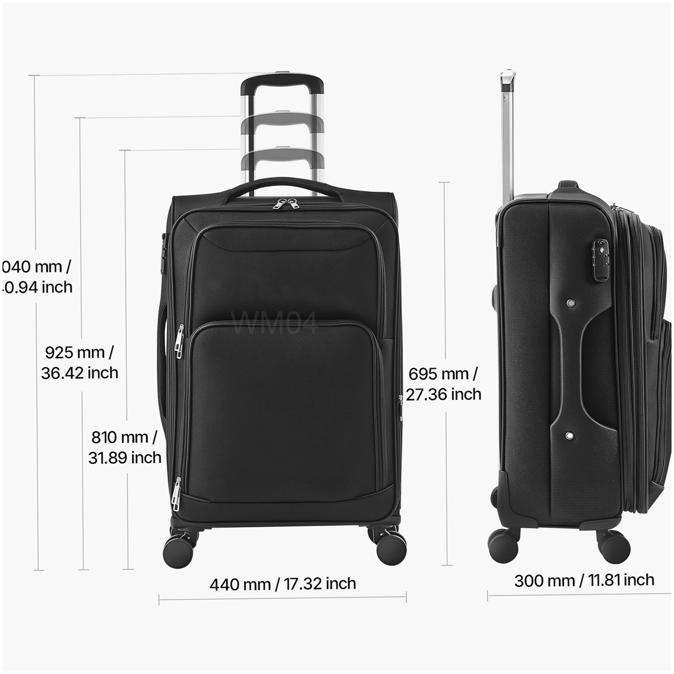MANGIJOY Large Capacity 24 Inch Expandable Spinner Suitcase - Black Check-In Luggage with TSA Lock