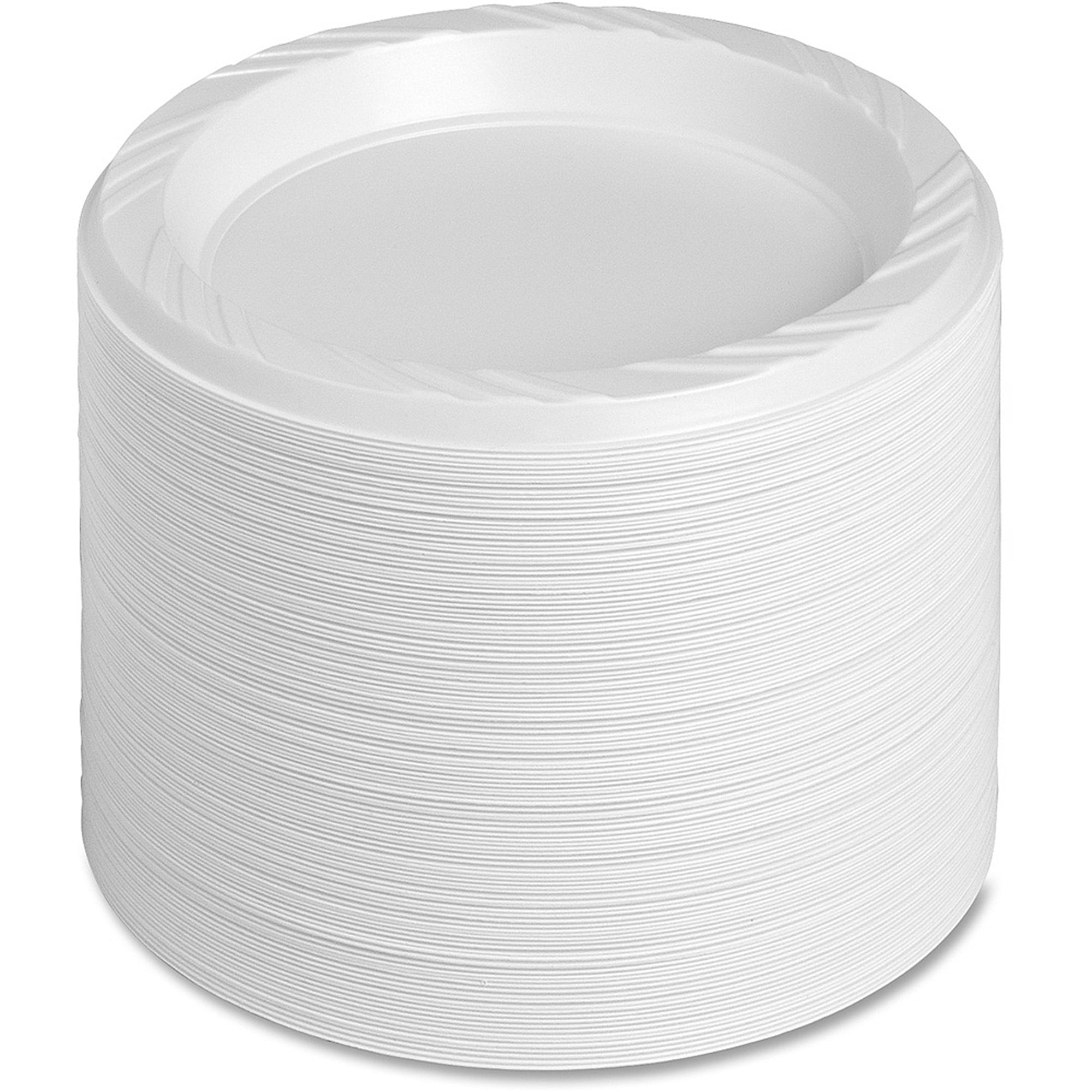 white plastic disposable plates