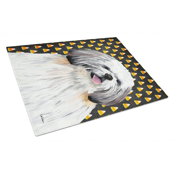 Caroline's Treasures Shih Tzu Candy Corn Halloween Portrait Glass Cutting Board Large