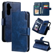 Allytechgroup Wallet Case for Samsung Galaxy S24, 9 Cards Slots Flip Stand RFID Blocking Bumper Shockproof Vintage PU Leather Phone Case Cover for Galaxy S24, Blue