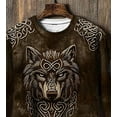 thumbnail image 3 of Men's Long Sleeve Vintage Distressed Viking Wolf Printed Celtic Crew Neck Sweatshirt Retro Viking Cultural Fashion Long Sleeve Top for Men with Edgy Retro Design(Brown,L), 3 of 5