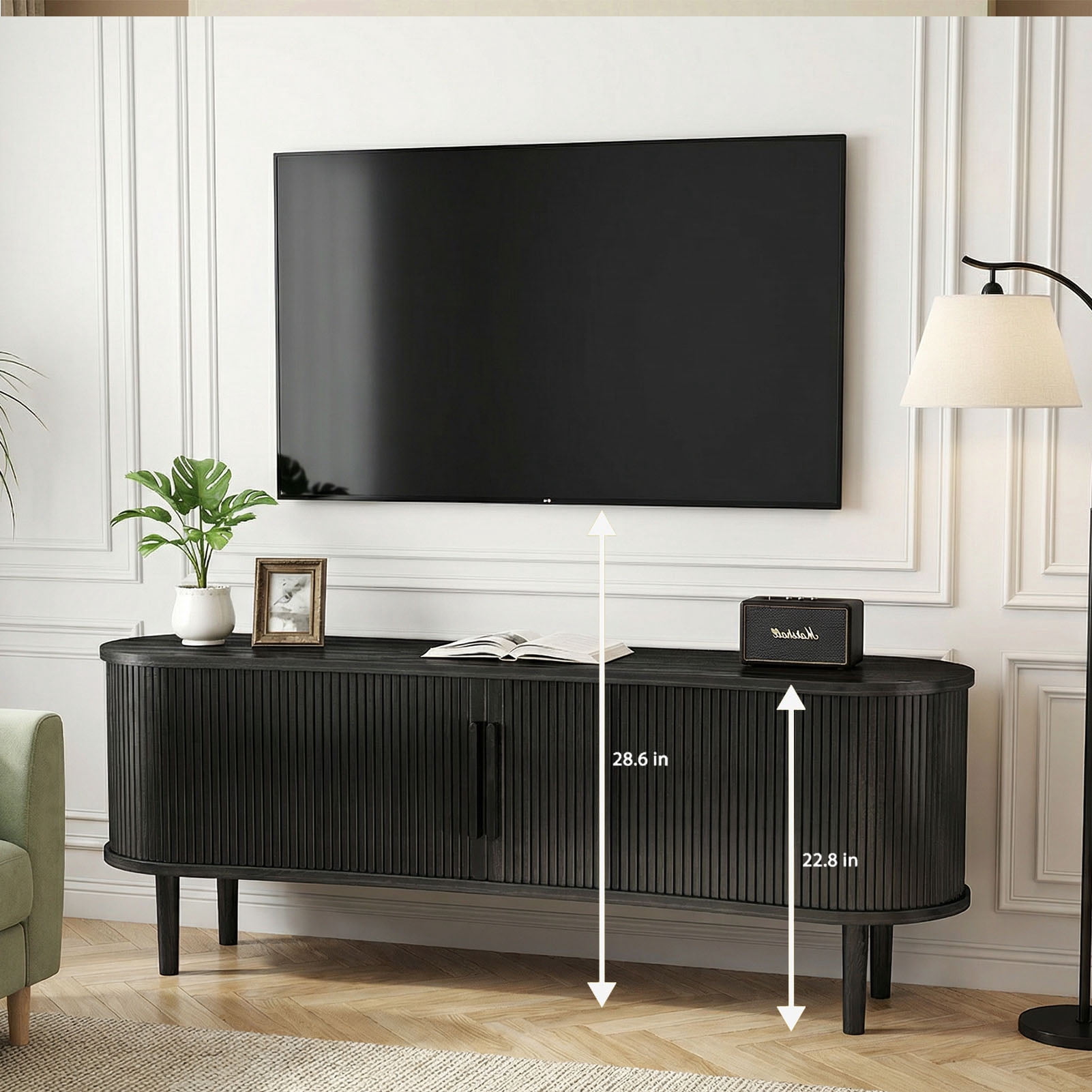 63" TV Stand  for TVs up to 70 Inch, Entertainment Center with Storage and Adjustable Shelves, Modern Media Console with Sliding Doors for Living Room, Walnut