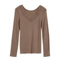 thumbnail image 1 of Sonducket Ropa térmica para mujer, ropa de dormir portátil de Color sólido con encaje a la moda, cálida, de manga larga, de repuesto para invierno y conjuntos de ropa Top Marrón Oscuro Sonducket AP013761-01, 1 of 6