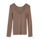thumbnail image 1 of Qarigey Ropa térmica de fibra acrílica para mujer, ropa interior de invierno de manga larga con cuello en V y encaje de Color sólido a la moda conjuntos de ropa Top Marrón Oscuro Qarigey AP013761-01, 1 of 6