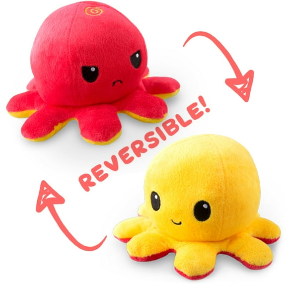 TeeTurtle | The Moody Reversible Octopus Plushie | Patented Design | Sensory Fidget Toy for Stress Relief | Red   Yellow | Happy   Angry | Show Your Mood Without Saying a Word!