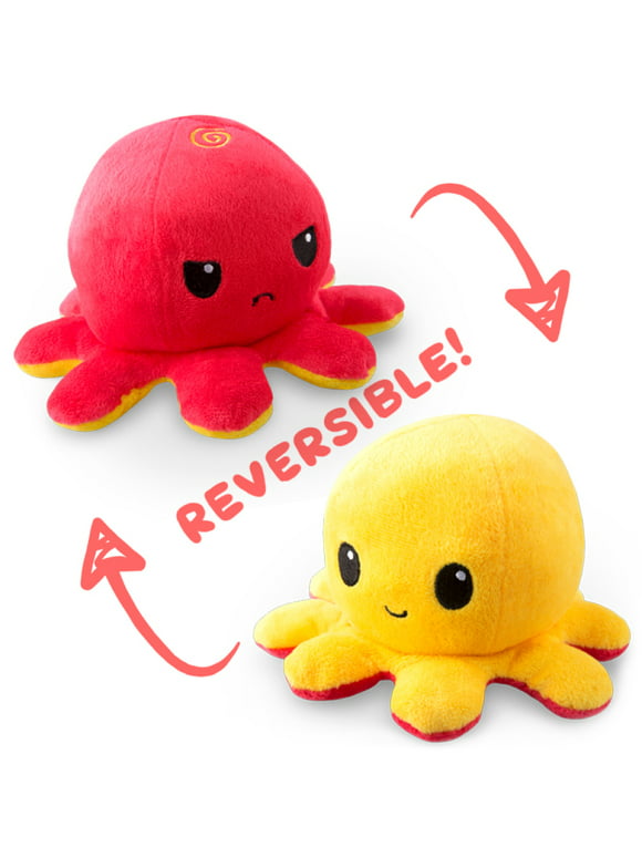TeeTurtle | The Moody Reversible Octopus Plushie | Patented Design | Sensory Fidget Toy for Stress Relief | Red + Yellow | Happy + Angry | Show Your Mood Without Saying a Word!