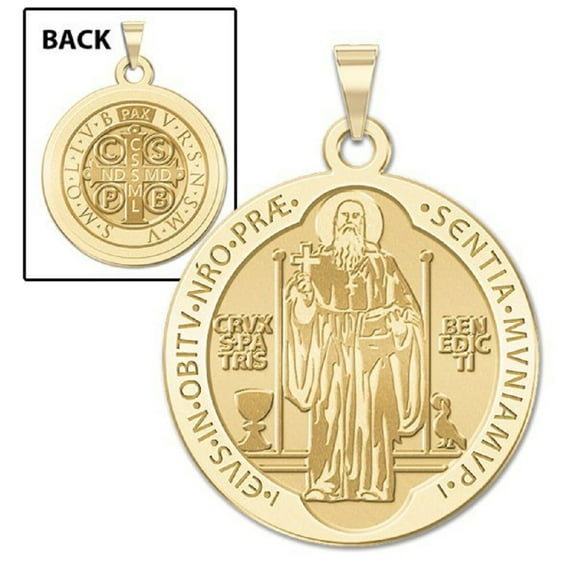 PicturesOnGold.com Saint Benedict Religious Medal Female Adult - 1″ Size of a Quarter - Solid 14K Yellow Gold