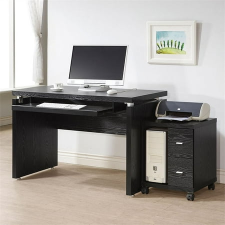 Bowery Hill 2 Drawer Printer Stand In Black Oak And Silver