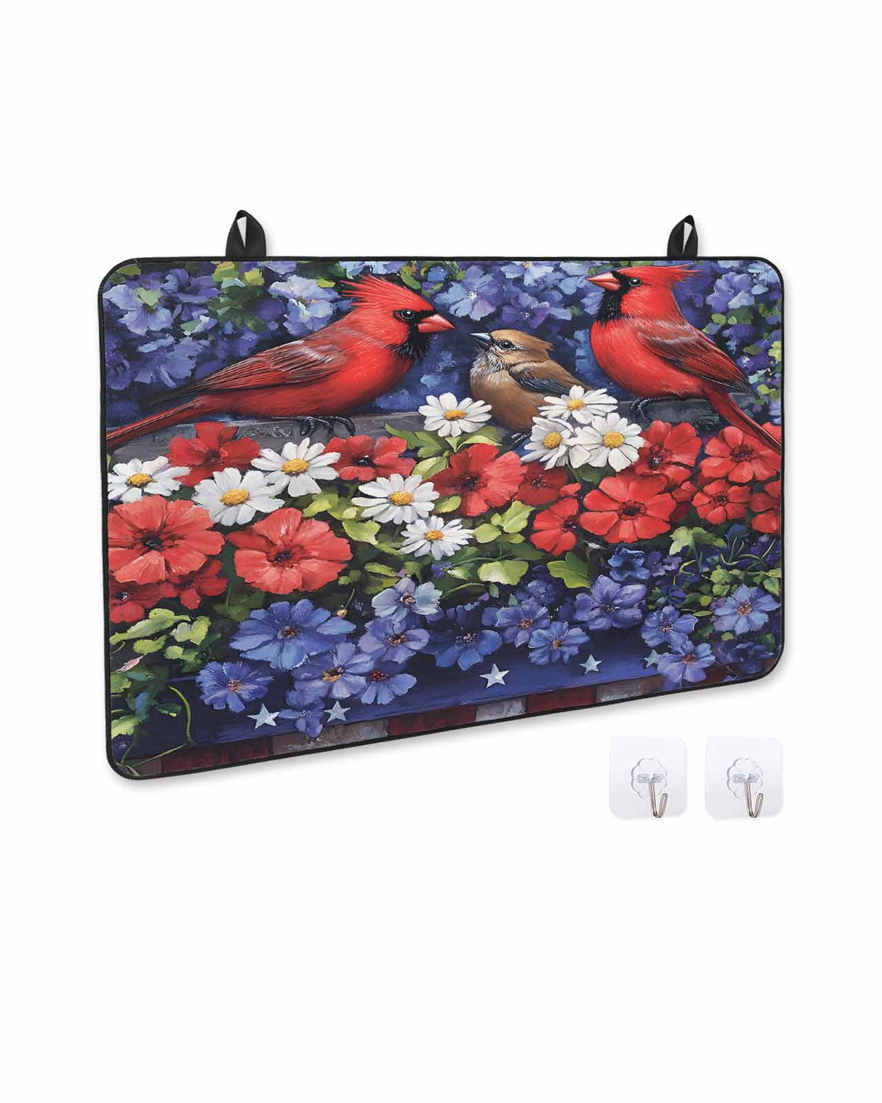 nqOlkjepod Large Induction Cooktop Protector Mat 36"x21", Independence Day Stove Top Covers for Electric Stove, 4th of July Red Blue Poppy Flower Stove Burner Cover Mats, Glass Top Stove Cover