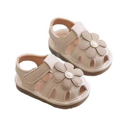 Meresysid Toddler Kids Soft Soled Casual Shoes Suitable Embroidered Cute Princess Shoes Sandals Khaki