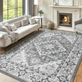 thumbnail image 2 of Reepow 9x12 Washable Vintage Boho Soft Non-Slip Low Pile Large Area Rug Carpet for Living Room Bedroom Kitchen,Floral Grey, 2 of 8