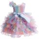 thumbnail image 4 of Vestido de manga corta con cuello redondo para niña, elegante y moderno, con degradado colorido y lazo irregular, falda de poliéster., 4 of 7