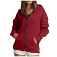 thumbnail image 2 of felwors Women's Zip Up Hoodies 2025 Oversized Sweatshirts Fashion Fall Hoodies Outfits with Pockets Long Sleeve Hooded Wine, L, 2 of 8