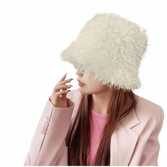 Wancir Winter Faux Fur Furry Bucket Hat Fluffy Fuzzy Warm Hat Plush Fisherman Hat for Women Teens Girls