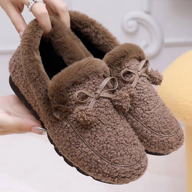 Zapatos de felpa para mujer, ropa de invierno, zapatos de mujer cálidos con forro polar, zapatos de algodón sin cordones, zapatos de guisantes de moda