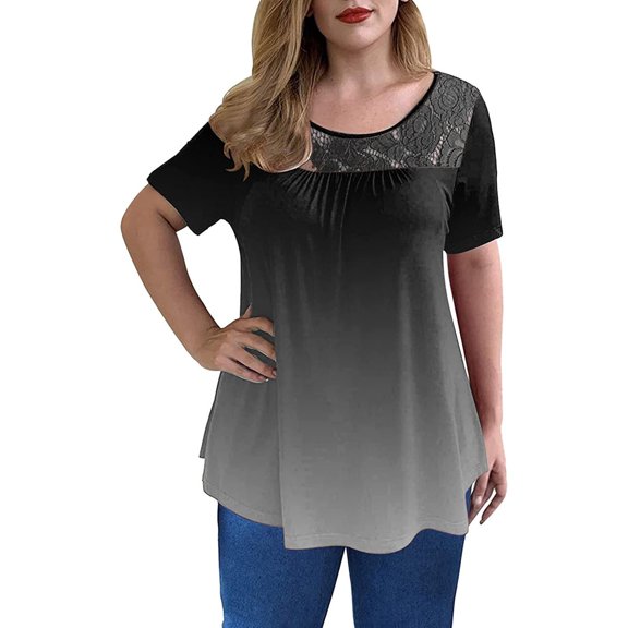IROINNID Womens Summer Trendy Vintage Casual Short Sleeve Round Neck Tops Blouse On Sale