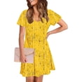 thumbnail image 3 of Pisexur Robes Femmes Belle Robe d'Été pour la Mode Féminine d'Été Imprimé à Manches Courtes Col en V Robe Décontractée Jaune,P, 3 of 7