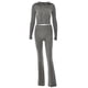 thumbnail image 3 of Blusas + Pantalones Largos Y2K Knit Crop Tops + Pantalones largos 2 piezas Mujer Cremallera Sport Fitness Outfit (Gris S) Ygjytge para Mujer Gris T XL, 3 of 9