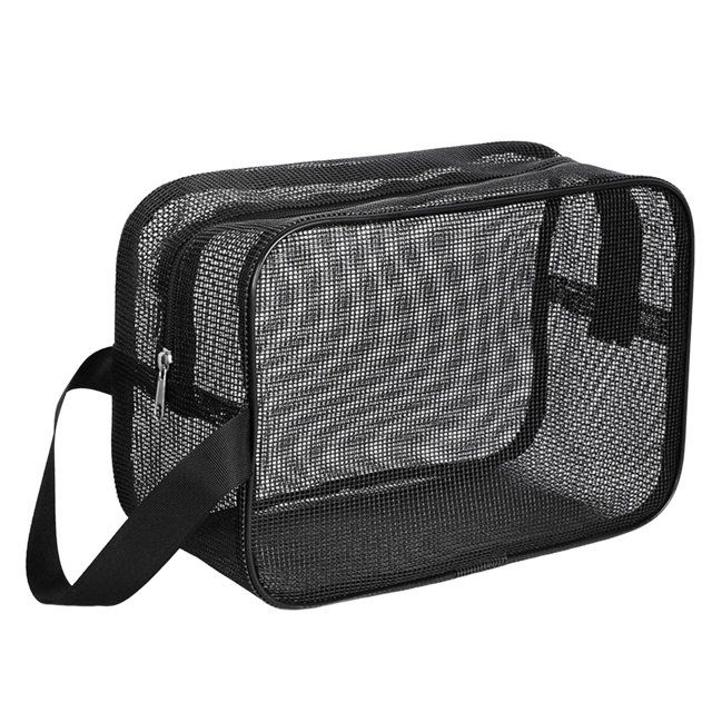 Bolsa de aseo de malla portátil, bolsa con cremallera, organizador de cosméticos, resistente al desgaste con correas de transporte, bolsa de maquillaj 25x11x16cm
