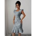 thumbnail image 6 of Elegant Jacquard Commuter Dress, Summer Floral Square Neck Knee-Length Dress for Women, 6 of 10