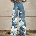 thumbnail image 2 of BiZtdJrK Palazzo Pants for Women Loose Fit Wide Leg Jeans Casual Button High Waisted Denim Trousers Fashion Floral Print Jean Pants Sales Today Multicolor XL, 2 of 6