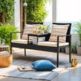 thumbnail image 2 of WLXIANG Patio Conversation Sets Outdoor Loveseat with Built-in Table & Cushions Wicker Patio Furniture Porch Chairs Bench for Lawn, Backyard, Balcony (Beige), 2 of 7