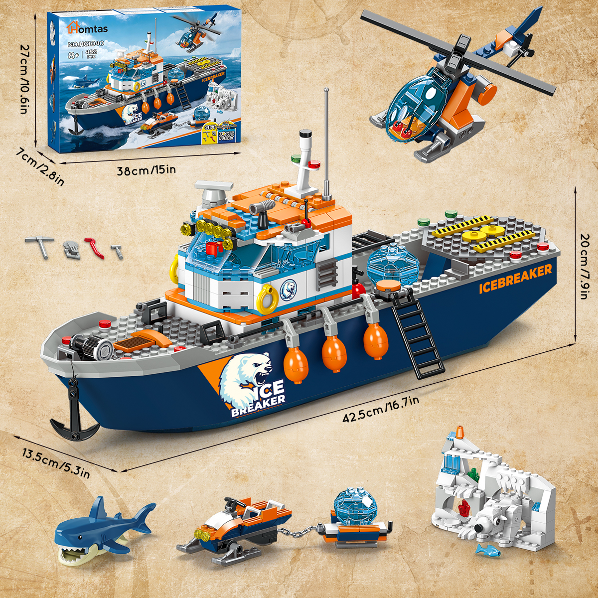 TERRAMUS Ocean Arctic Explorer Ship Building Set, 482 Pieces photo 2