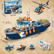 482PCS Arctic Icebreaker Ship Building Blocks Set with Helicopter, Boat & Polar Bear, Ocean Adventure STEM Construction Toy for Kids Boys Ages 6-12