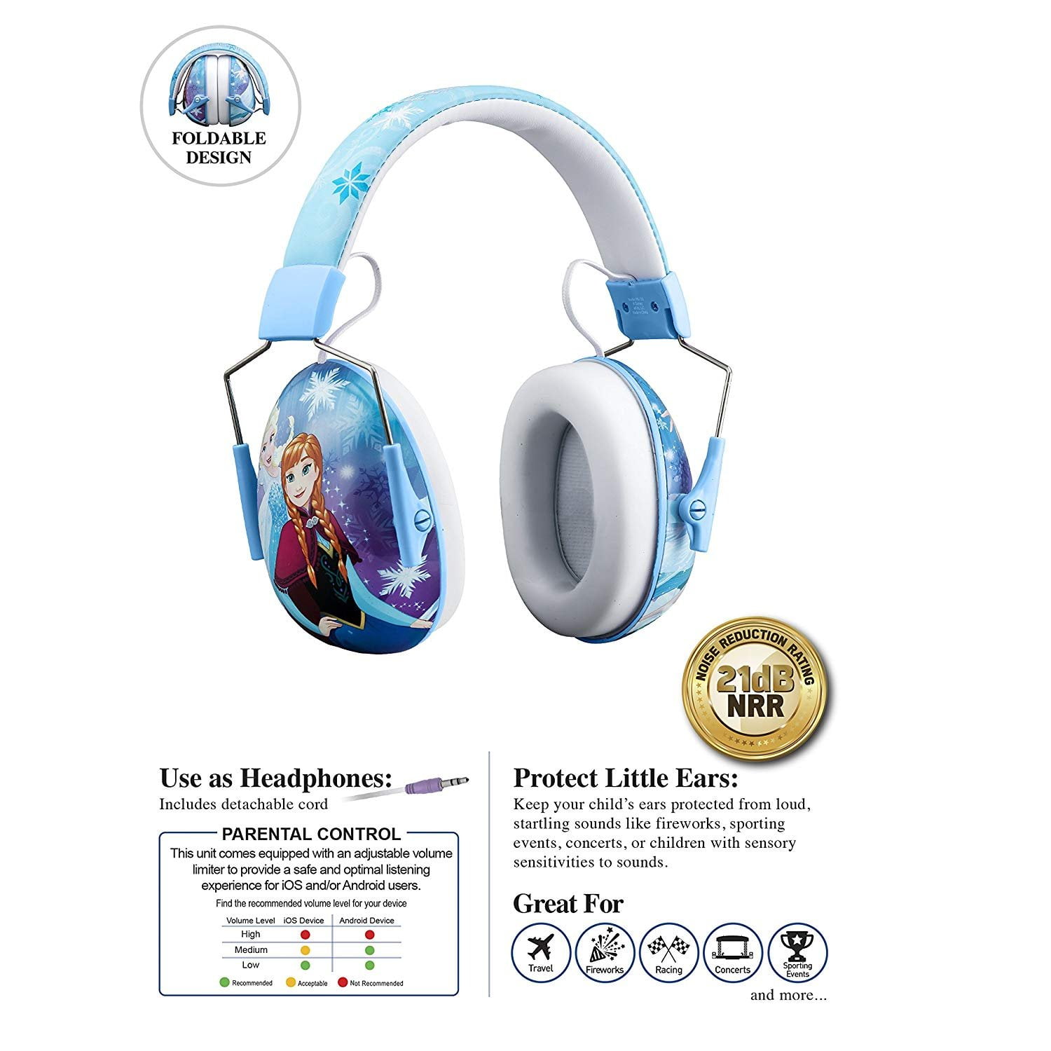 Frozen Kids Ear Protectors Earmuffs and Headphones 2 in 1 Noise