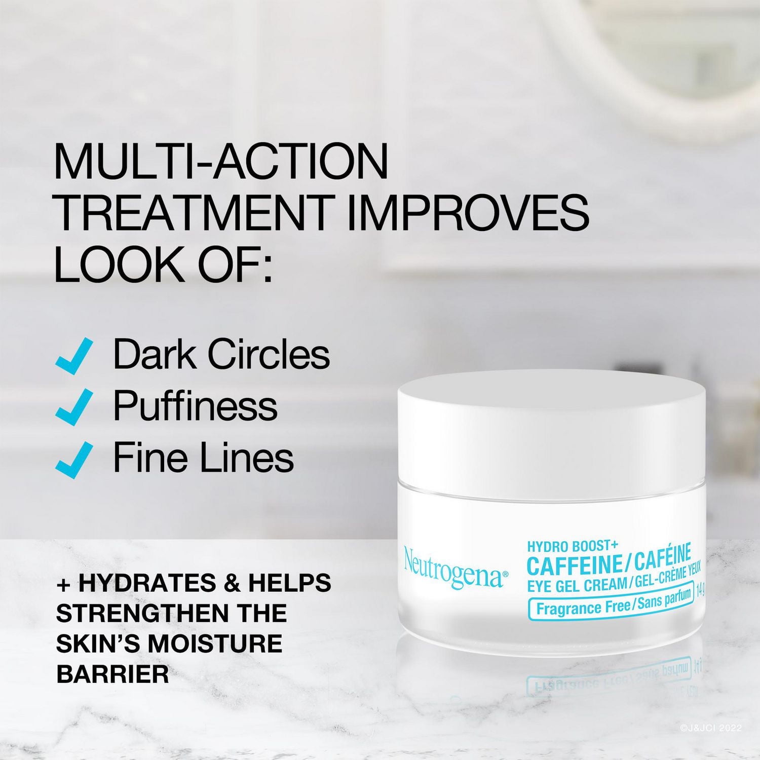 Neutrogena Hydro Boost+ Caffeine Eye Gel Cream, Hyaluronic Acid Eye Cream, Antioxidant Moisturizer, Fragrance Free, 14 g