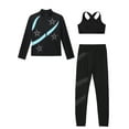 thumbnail image 3 of Haitryli Figure Ice Skating Dance Set for Girls Kids Sparkly Star Jacket with Crop Top  and Sports Pants Leggings Light Blue 11-12, 3 of 5