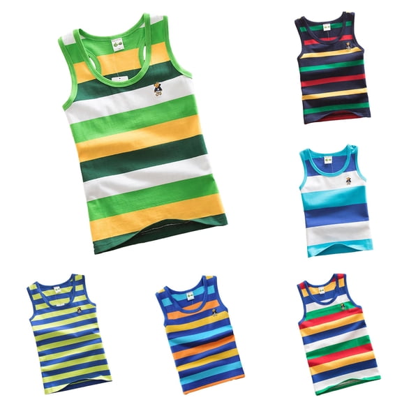 HCYSFG Boys Striped Tank Tops Scoop Neck Sleeveless Relaxed Fit Casual Summer UnderTees Everyday Classic Athletic Tees