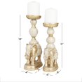 thumbnail image 4 of DecMode 2 Candle White Polystone Elephant Candle Holder with White Wash Finish, Set of 2, 4 of 9