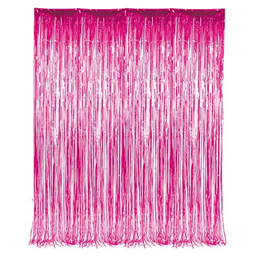 3' x 8' (36 in. x 96 in.) Pink Tinsel Foil Fringe Door Window Curtain Party Decoration