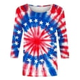 thumbnail image 5 of VKOYWKM Women's 4th of July Shirts 3/4 Sleeve Tie Dye Tops Independence Day Red White and Blue Graphic T Shirts Loose Fit Crewneck Holiday Tops, 5 of 5