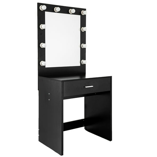 Vanity Table With Lighted Mirror, Black Makeup Vanity With Lighted Mirror