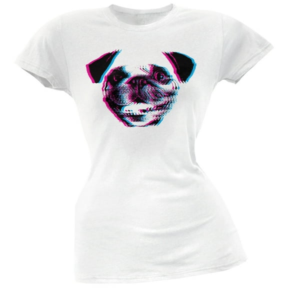 3D Pug Face White Soft Juniors T-Shirt - Large