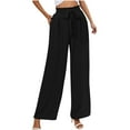 thumbnail image 2 of LADIGASU Women's Elastic Waist Lace Pocket Solid Color Full Length Pants, 2 of 7