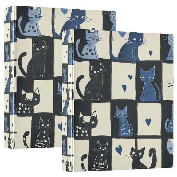 FORMRS 3 Ring Binder 1.5 inch with Pockets Set of 2 Clip Board 200 Sheets Capacity, Black and Blue Cat