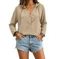 thumbnail image 5 of ZGRBOU Hoodies for Women V Neck Button Hooded Sweatshirts Roll Up Loose Cute Tops Cozy Lightweight Long Sleeve Tunic Shirts, 5 of 7