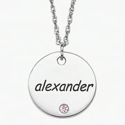 Personalized Birthstone Sterling Silver Name Disc Pendant, 20"