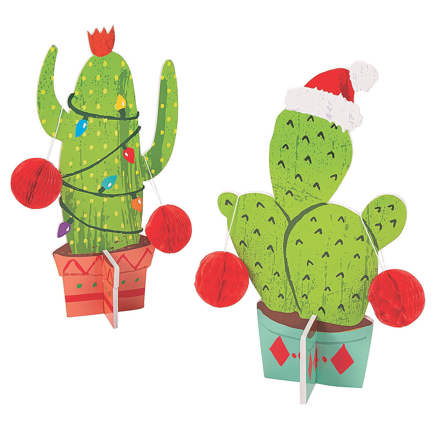 Cactus Christmas Centerpiece Party Decor 2 Pieces