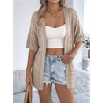thumbnail image 4 of Summer Crochet Cardigan for Women Short Sleeve Boho Oversized Open Front Knitted Khaki M, 4 of 10