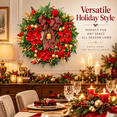 thumbnail image 6 of 24 Inch Artificial Christmas Wreath with Red Magnolia Flowers, Plaid Bow and Gold Bell, Red Berries and Gold Ornaments, Holiday Door Decor, 6 of 8
