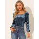 thumbnail image 2 of Blusa De Terciopelo De Color Sólido De Manga Larga Con Cuello Cuadrado Y Traje Navideño Para Mujer Azul polvoriento L, 2 of 6