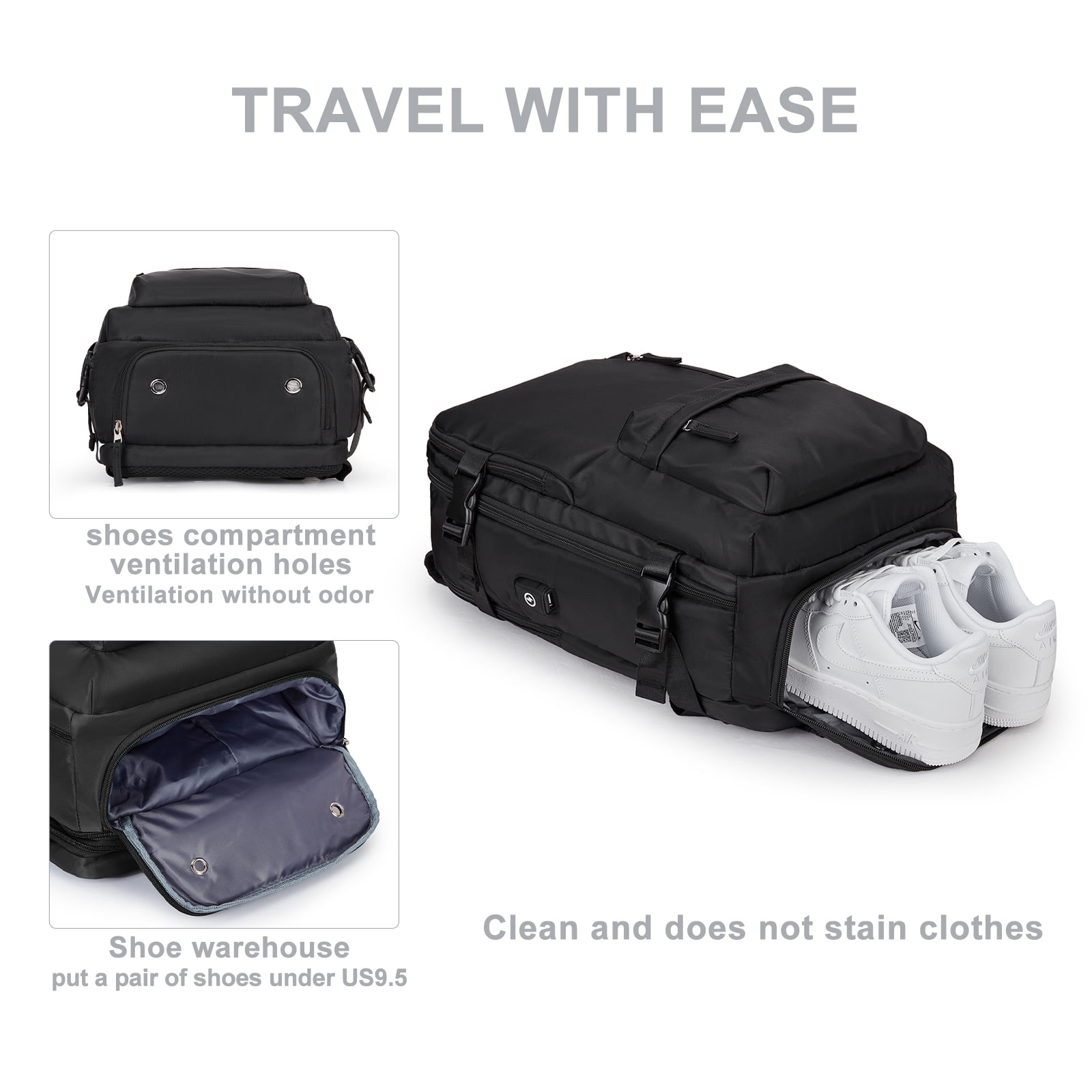 Large Backpack Women, Carry On Backpack,Hiking Backpack Waterproof Outdoor Sports Rucksack Casual Daypack School Bag Fit 14 Inch Laptop with USB Charging Port Shoes Compartment